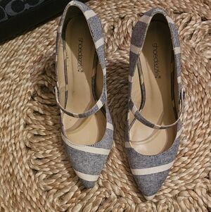 Blue and White Striped Heels